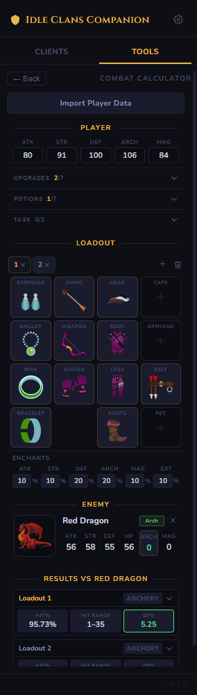 Idle Clans Companion — combat calculator